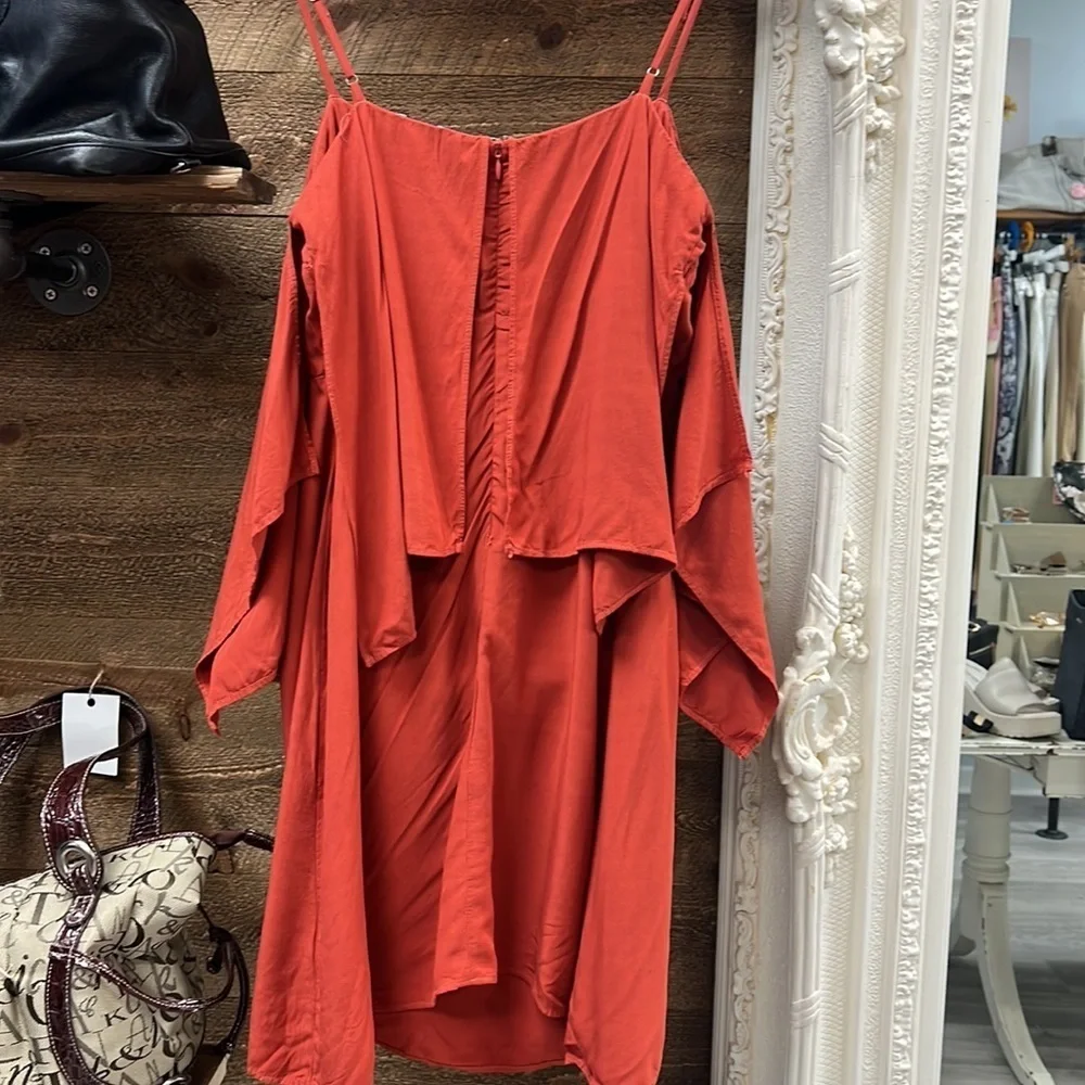 Splendid Rust Red Layered Ruffle Off-Shoulder Dress | Size Small - Picture 6 of 11